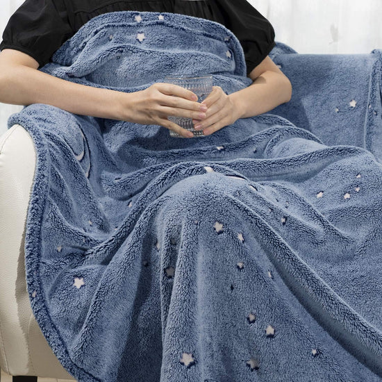 Image Title Glow in The Dark Throw Blanket, Moon and Stars Soft Warm Cozy Fuzzy Plush Blanket for Kids Teenage Boys Girls Women Best Friend Birthday Christmas